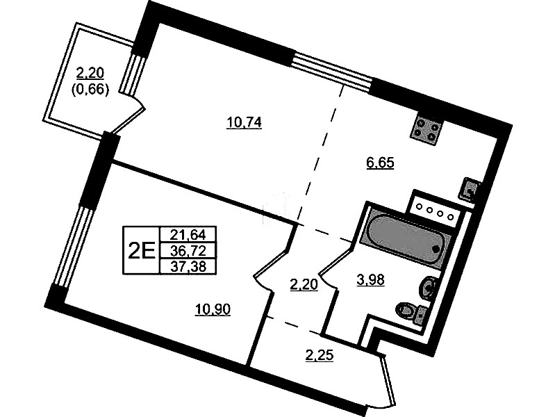 1-комнатная квартира 37.38 м², 6/9 эт., ЖК «Квартал Лаголово»
